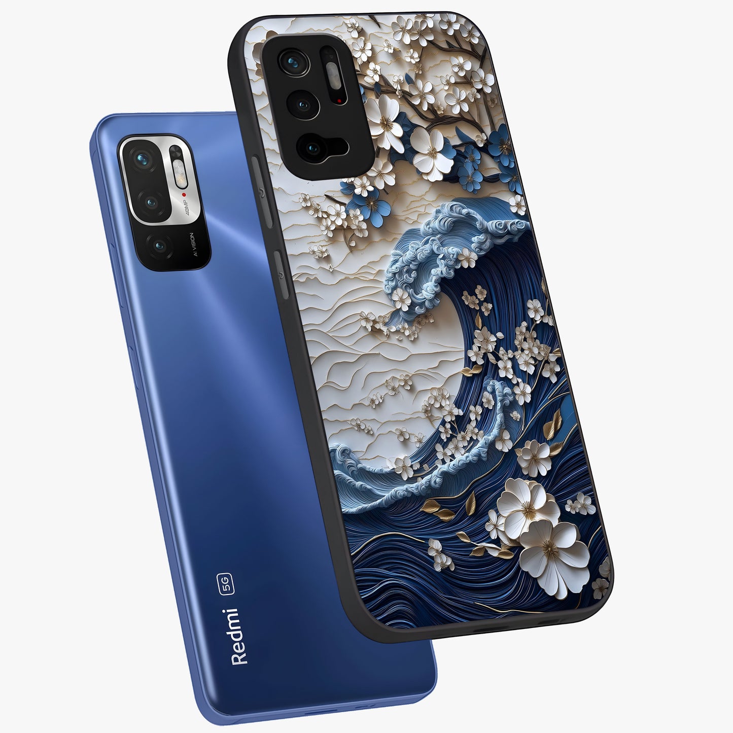 Floral Wave Origami Glass Case displayed in angled mockup highlighting geometric origami flower design with modern aesthetic style.