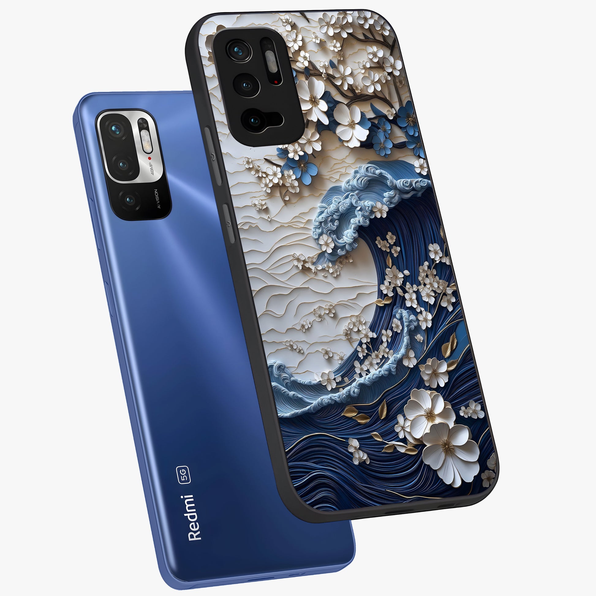 Floral Wave Origami Glass Case displayed in angled mockup highlighting geometric origami flower design with modern aesthetic style.