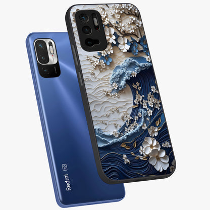 Floral Wave Origami Glass Case displayed in angled mockup highlighting geometric origami flower design with modern aesthetic style.