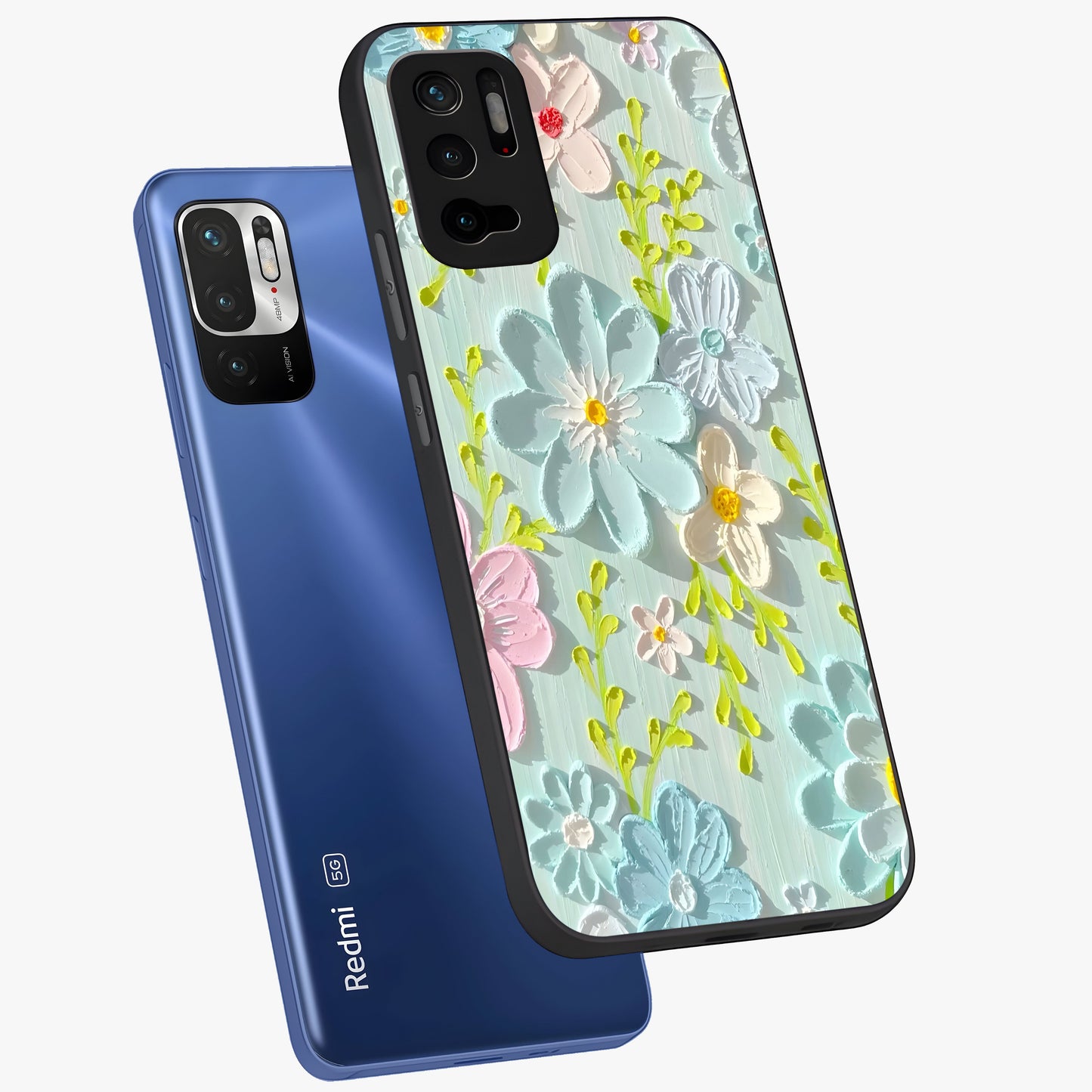 Frosted Petal Garden Glass Case displayed in angled mockup highlighting delicate flower petal design with calm garden aesthetic.