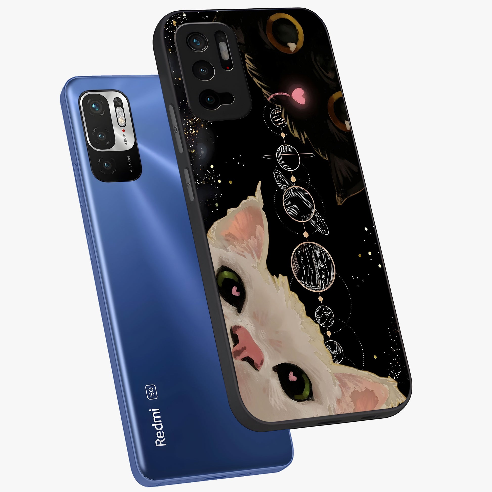 Galactic Cat Glass Case displayed in angled mockup highlighting celestial feline illustration with galaxy aesthetic style.