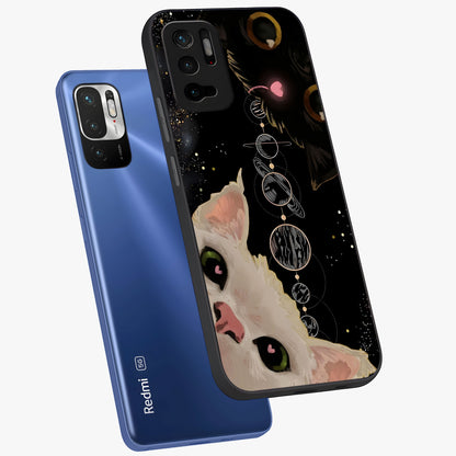 Galactic Cat Glass Case displayed in angled mockup highlighting celestial feline illustration with galaxy aesthetic style.