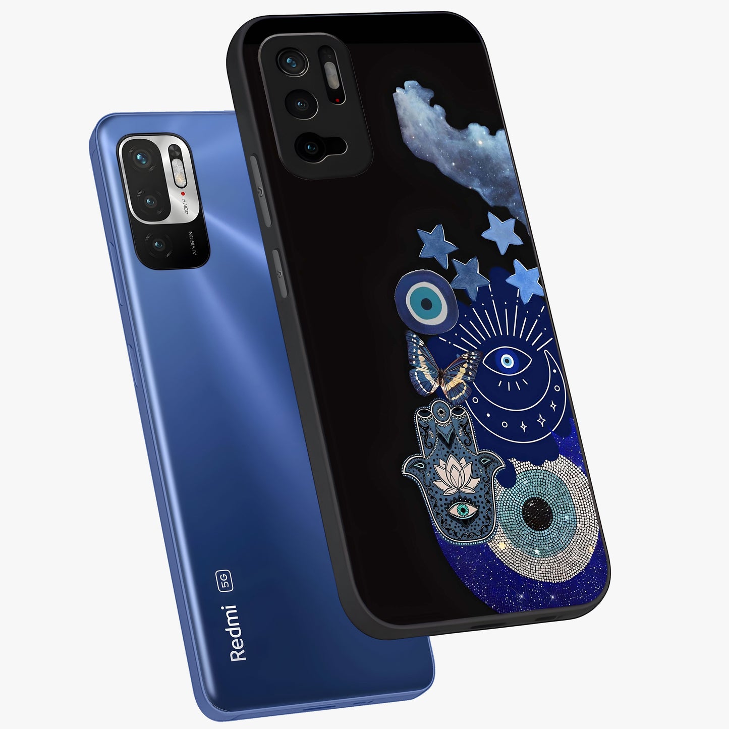 Galactic Charm Cluster Glass Case displayed in angled mockup highlighting luminous galaxy inspired design with dreamy aesthetic.