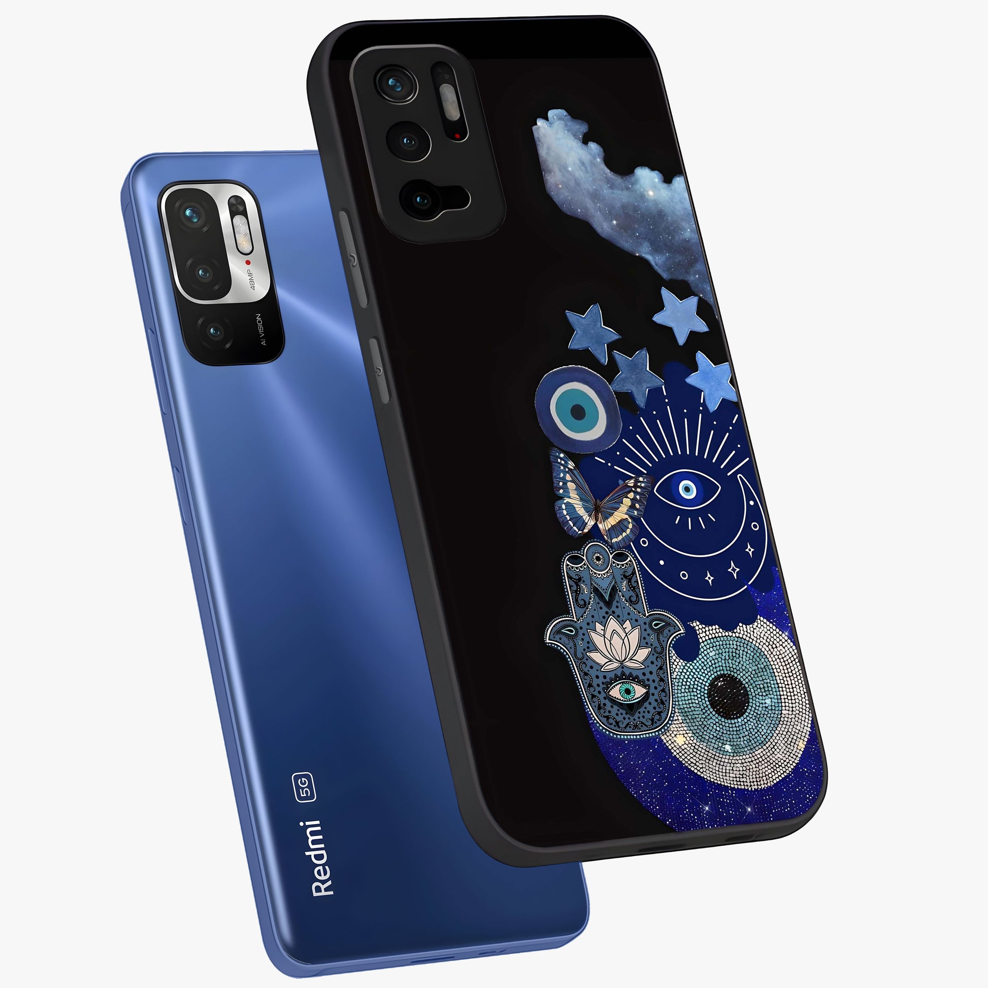 Galactic Charm Cluster Glass Case displayed in angled mockup highlighting luminous galaxy inspired design with dreamy aesthetic.