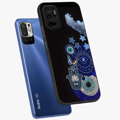Galactic Charm Cluster Glass Case displayed in angled mockup highlighting luminous galaxy inspired design with dreamy aesthetic.