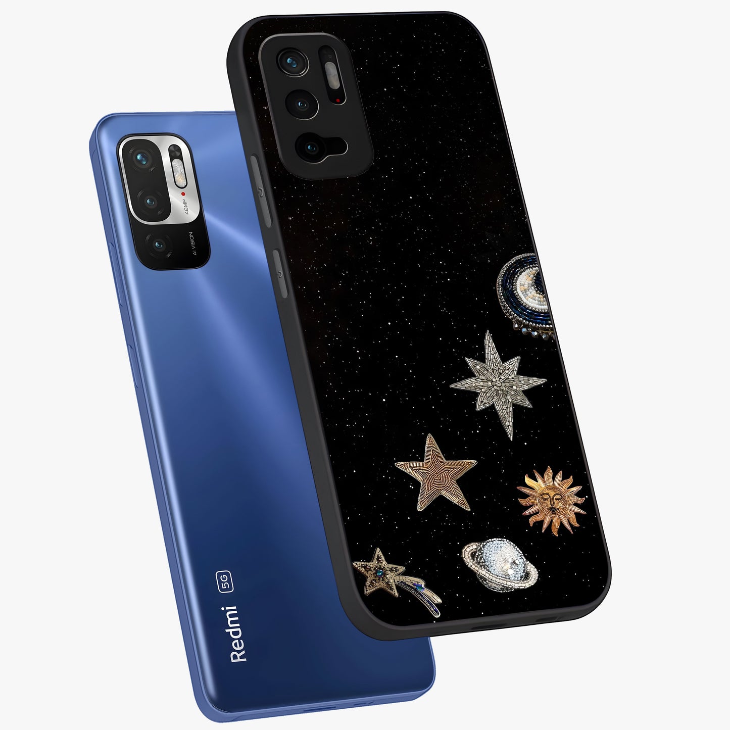 Galactic Charm Glow Glass Case displayed in angled mockup highlighting luminous galaxy inspired design with dreamy aesthetic.