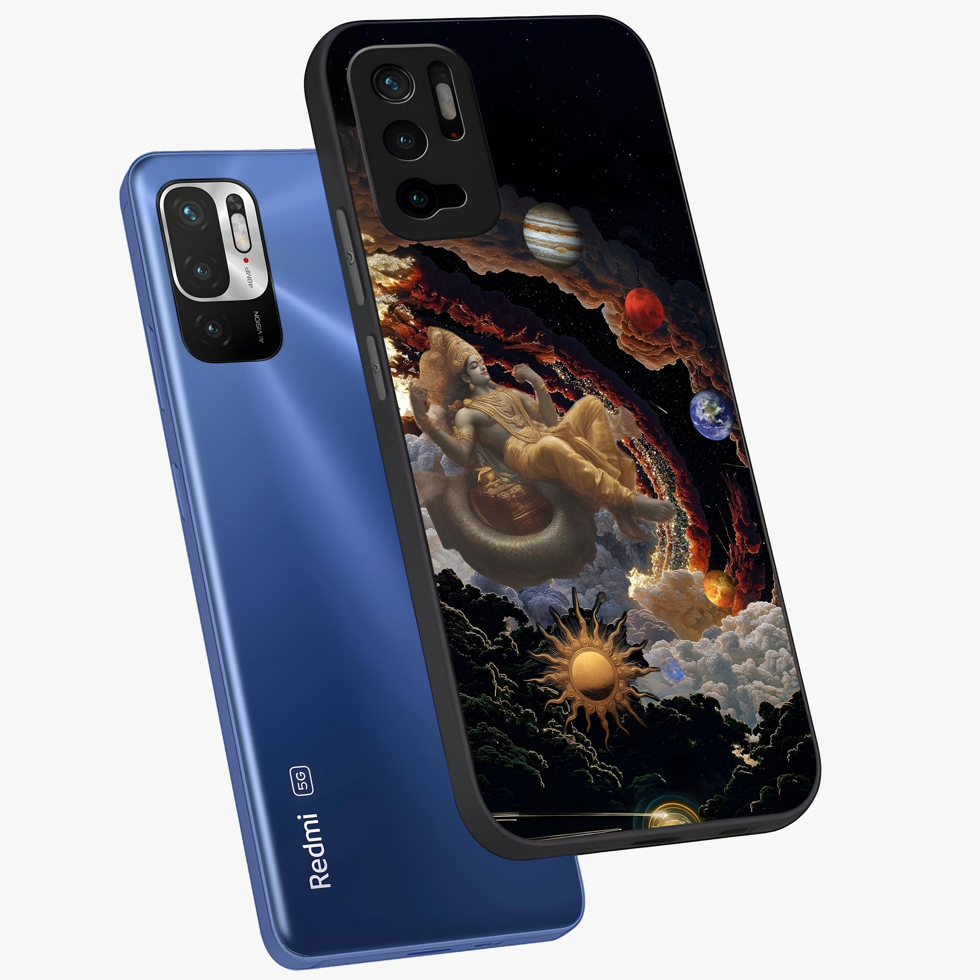 Galactic Divine God Glass Case displayed in angled mockup highlighting powerful celestial deity illustration with galactic aesthetic.
