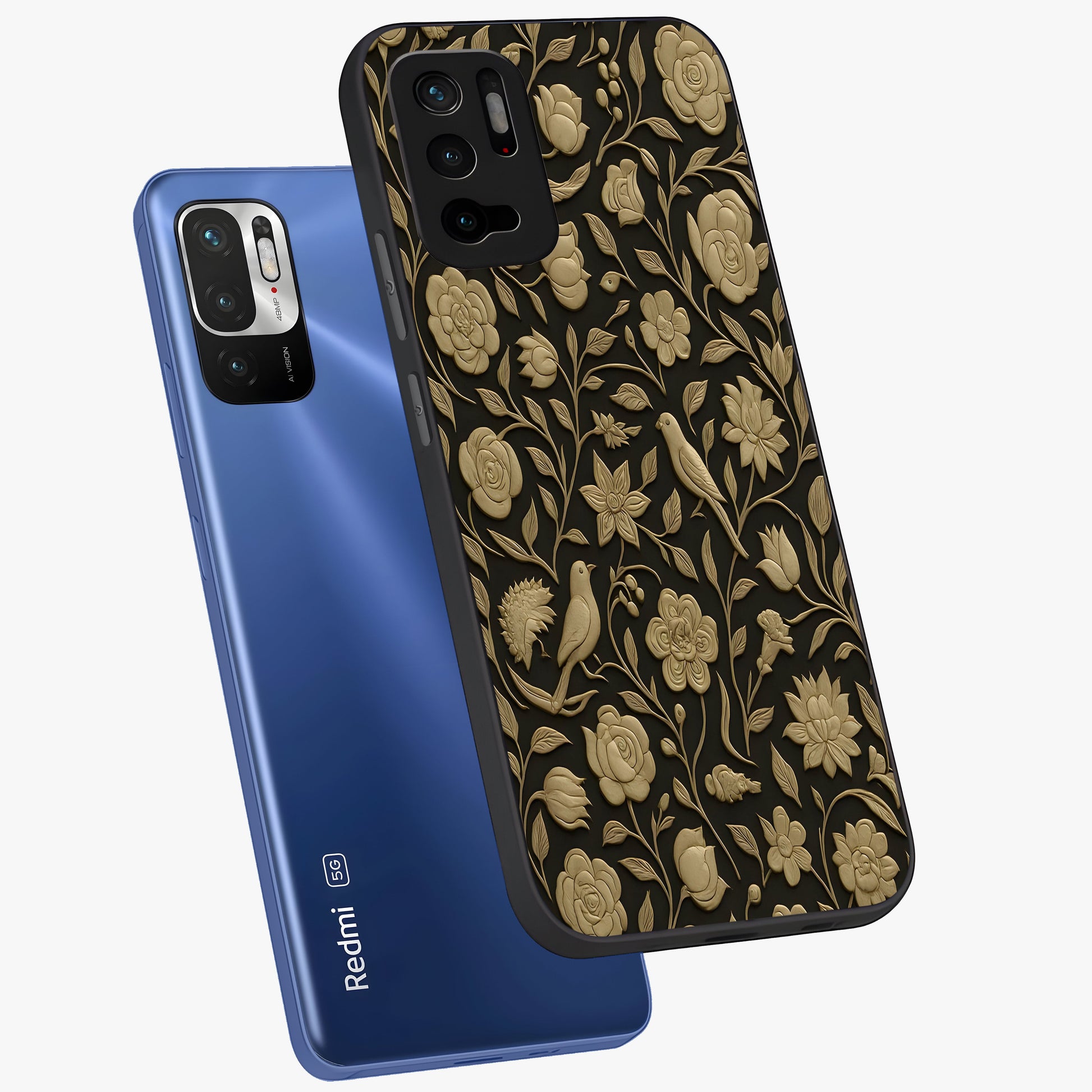 Golden Evil Eye Mandala Glass Case displayed in angled mockup highlighting protective evil eye symbol with golden mandala design.
