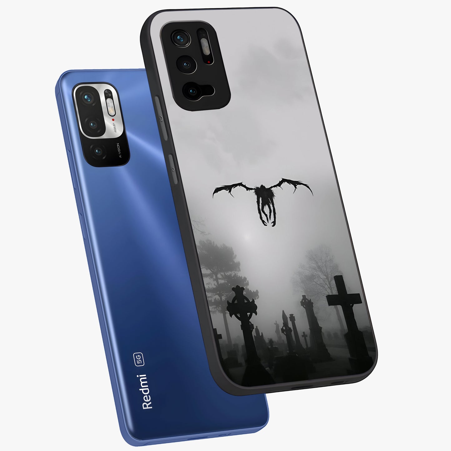 Graveyard Shadow Descent Glass Case displayed in angled mockup highlighting eerie shadow illustration with gothic aesthetic.