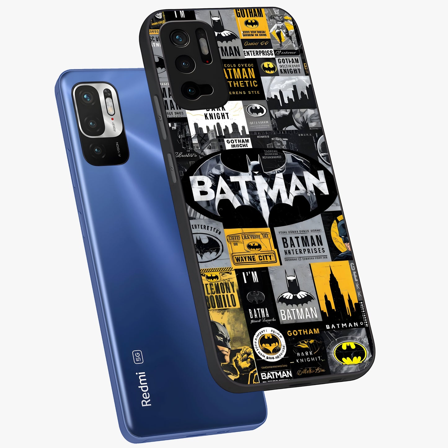 Knight Gotham Rise Glass Case displayed in angled mockup highlighting powerful knight silhouette design with dramatic aesthetic.