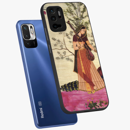 Lady With Veena Art Glass Case displayed in angled mockup highlighting graceful musical illustration with cultural artistic aesthetic.