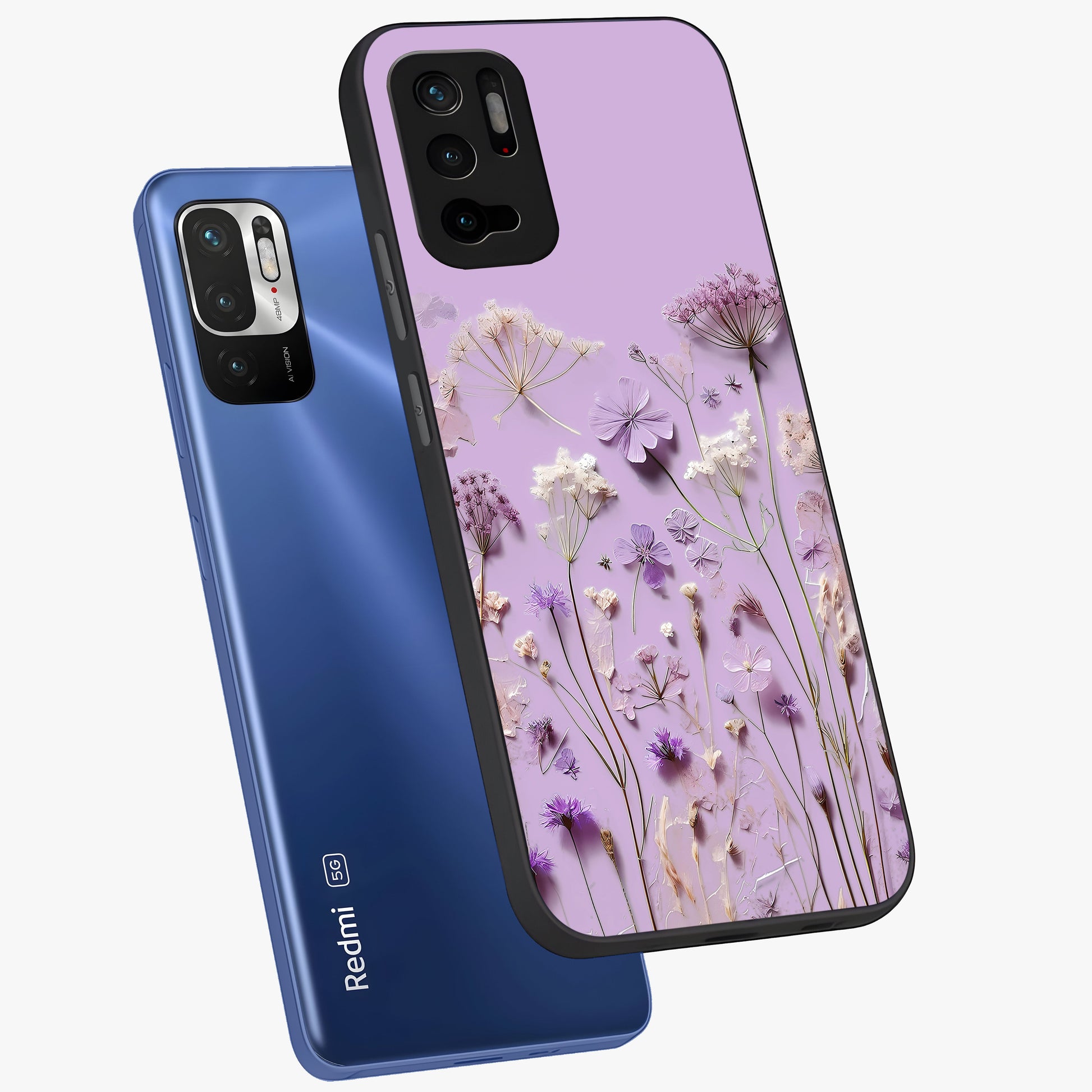 Lavender Blossom Dream Glass Case displayed in angled mockup highlighting dreamy lavender flower design with calming aesthetic style.