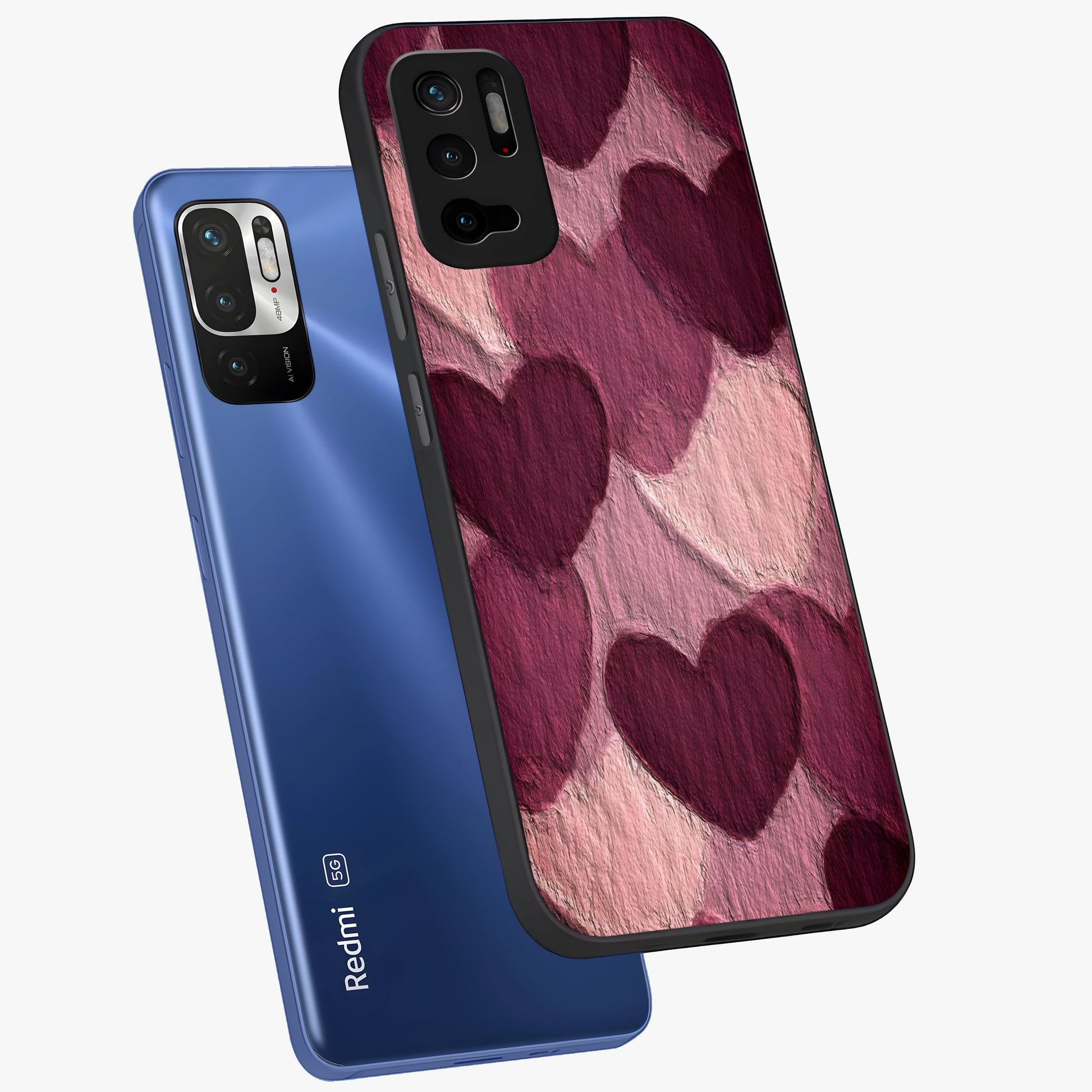 Layered Paper Hearts Glass Case displayed in angled mockup highlighting creative paper craft heart design with romantic aesthetic.