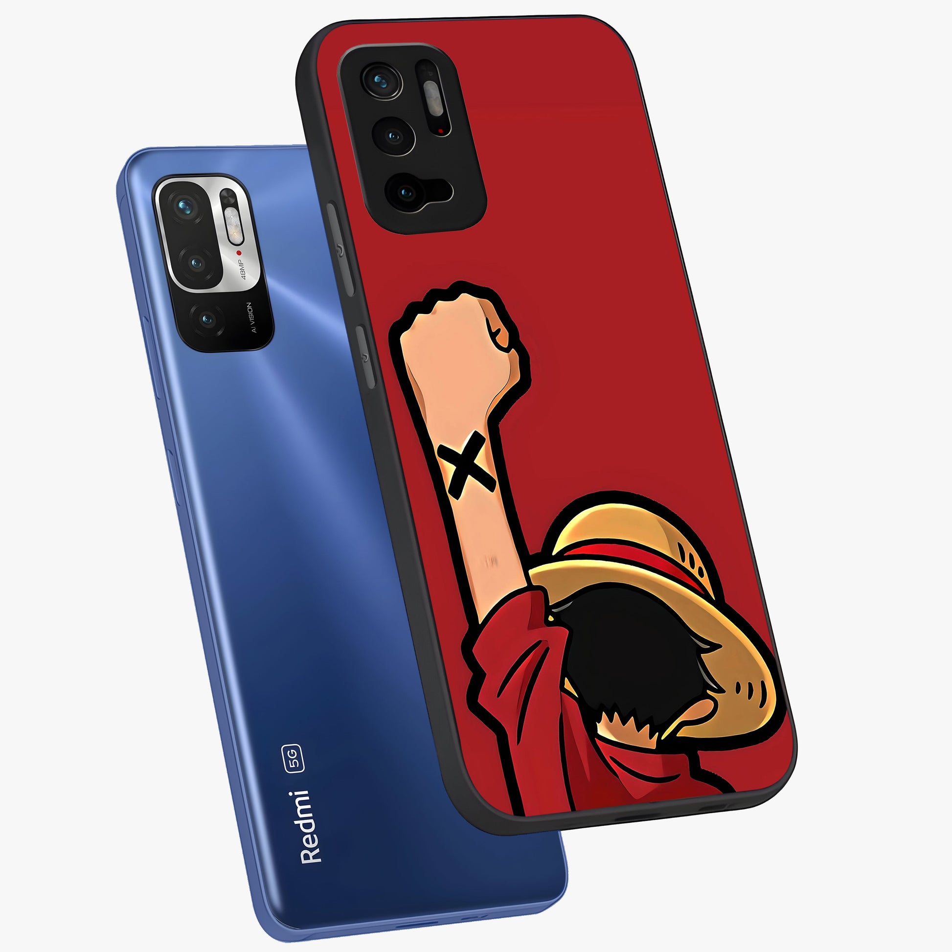 Luffy X Spirit Glass Case displayed in angled mockup highlighting powerful anime design with energetic action aesthetic.
