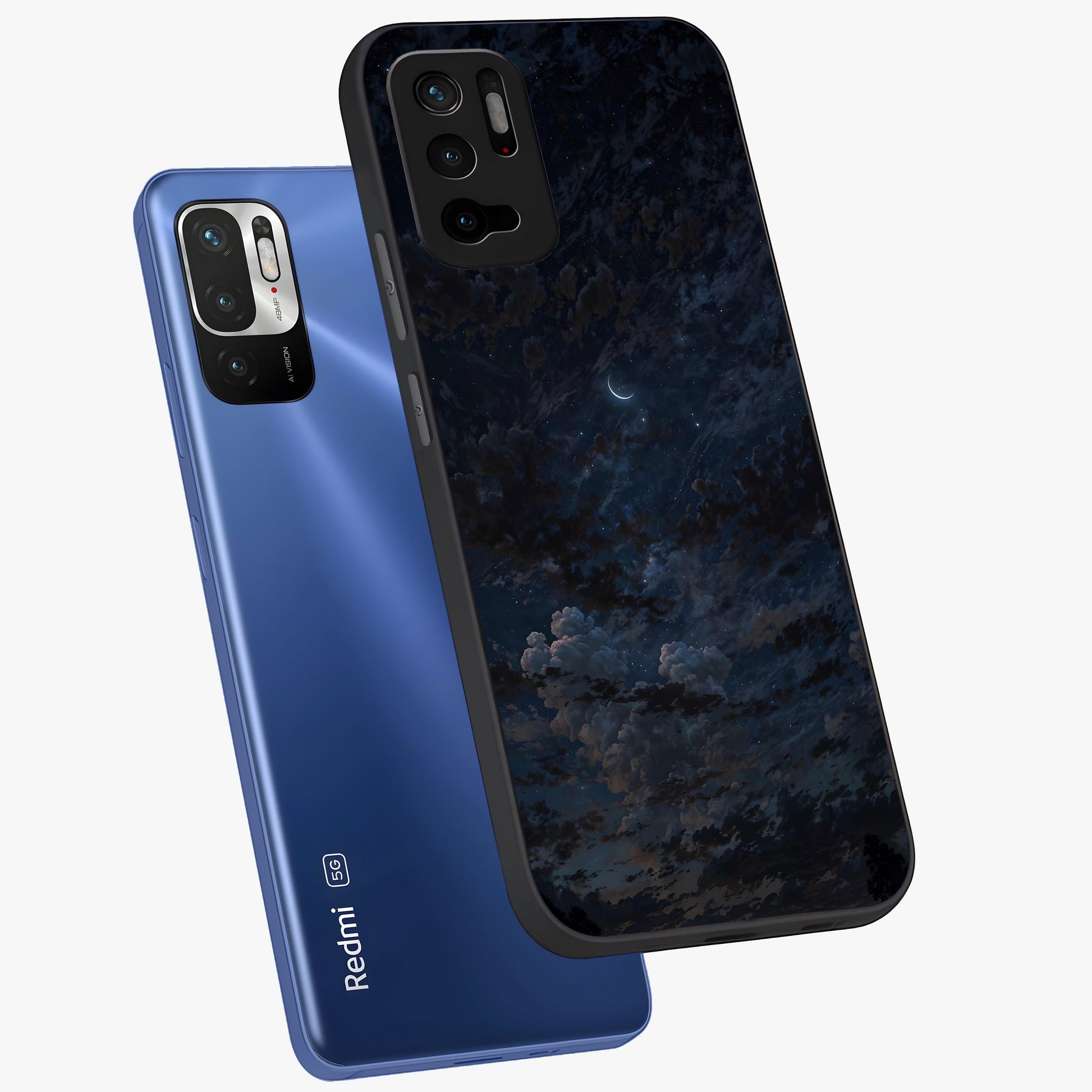 Lunar Veil Silence Glass Case displayed in angled mockup highlighting soft lunar design with peaceful celestial aesthetic.