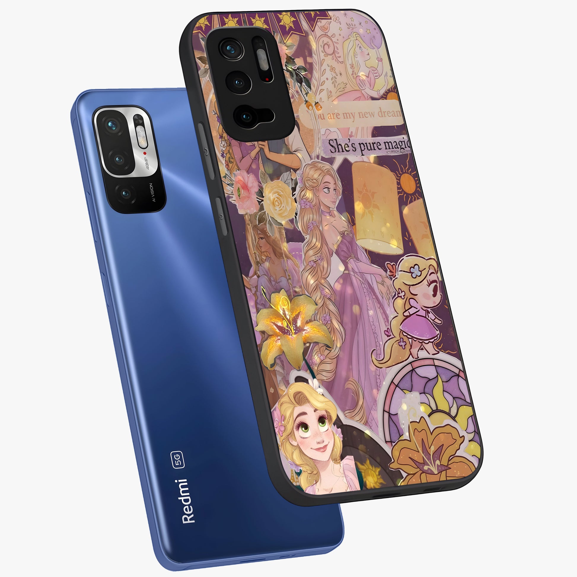 Magical Tangled Dream Glass Case displayed in angled mockup highlighting whimsical fantasy design with magical aesthetic.