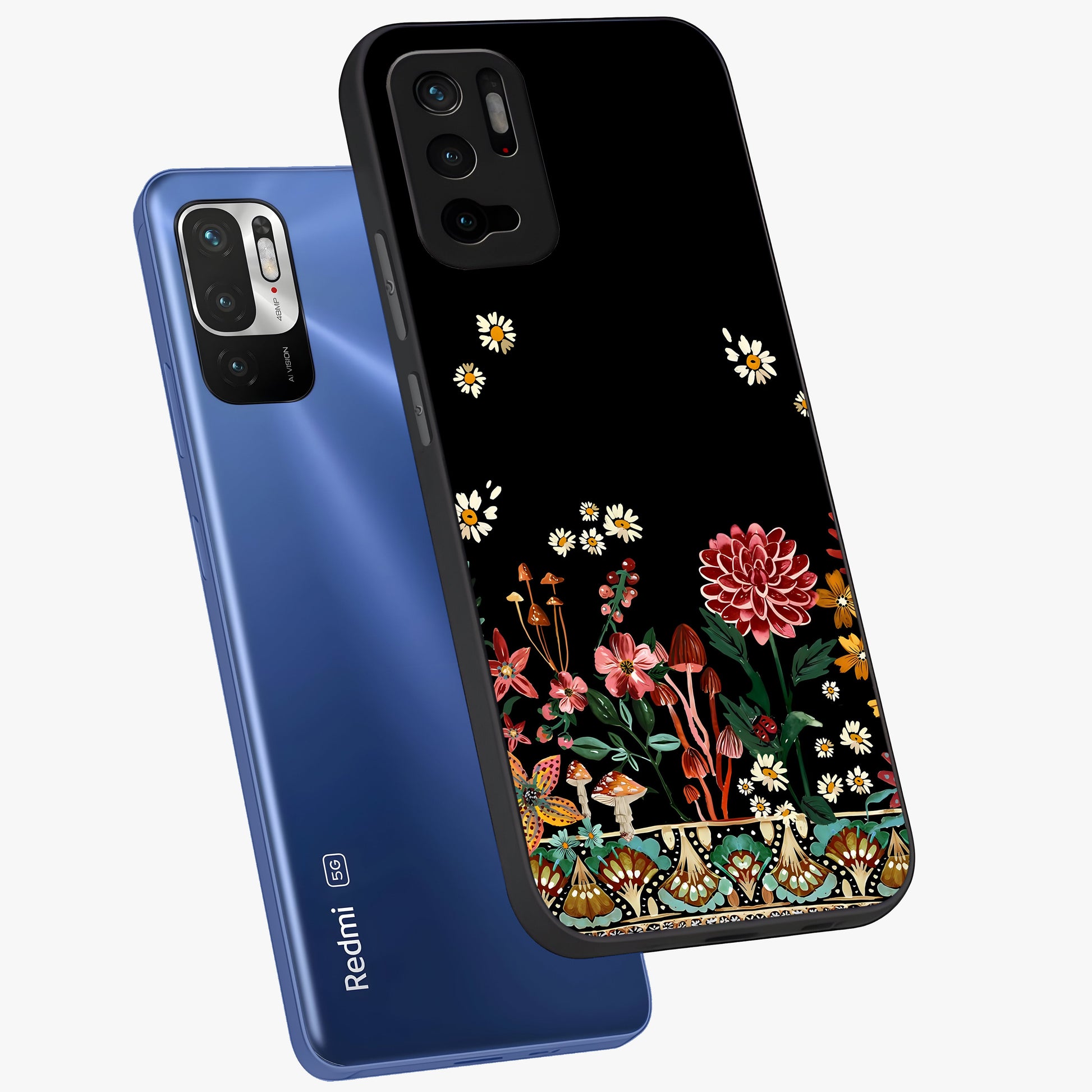 Midnight Bloom Pattern Glass Case displayed in angled mockup highlighting elegant flower design with midnight aesthetic style.