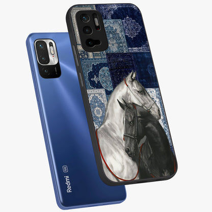 Midnight Stallion Blues Glass Case displayed in angled mockup highlighting powerful stallion illustration with deep midnight tones.