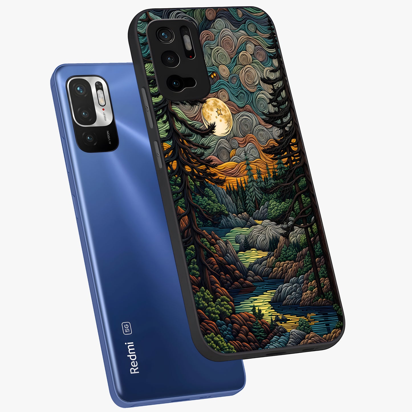 Moonlight Forest Dream Glass Case displayed in angled mockup highlighting dreamy forest design with glowing moon aesthetic.