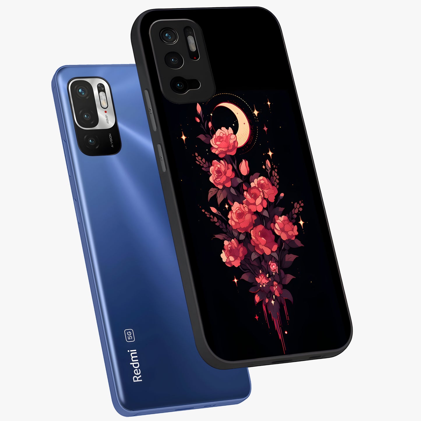 Moonlit Floral Elegance Glass Case displayed in angled mockup highlighting graceful flower design with soft moonlight aesthetic.