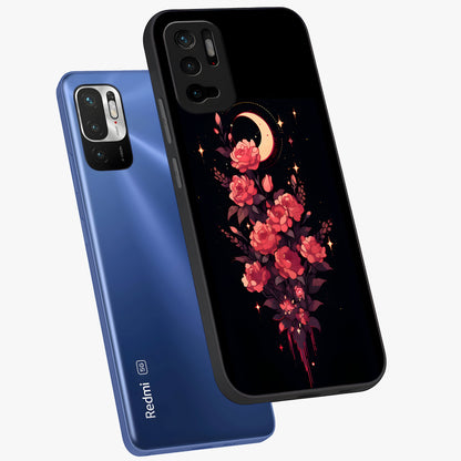 Moonlit Floral Elegance Glass Case displayed in angled mockup highlighting graceful flower design with soft moonlight aesthetic.