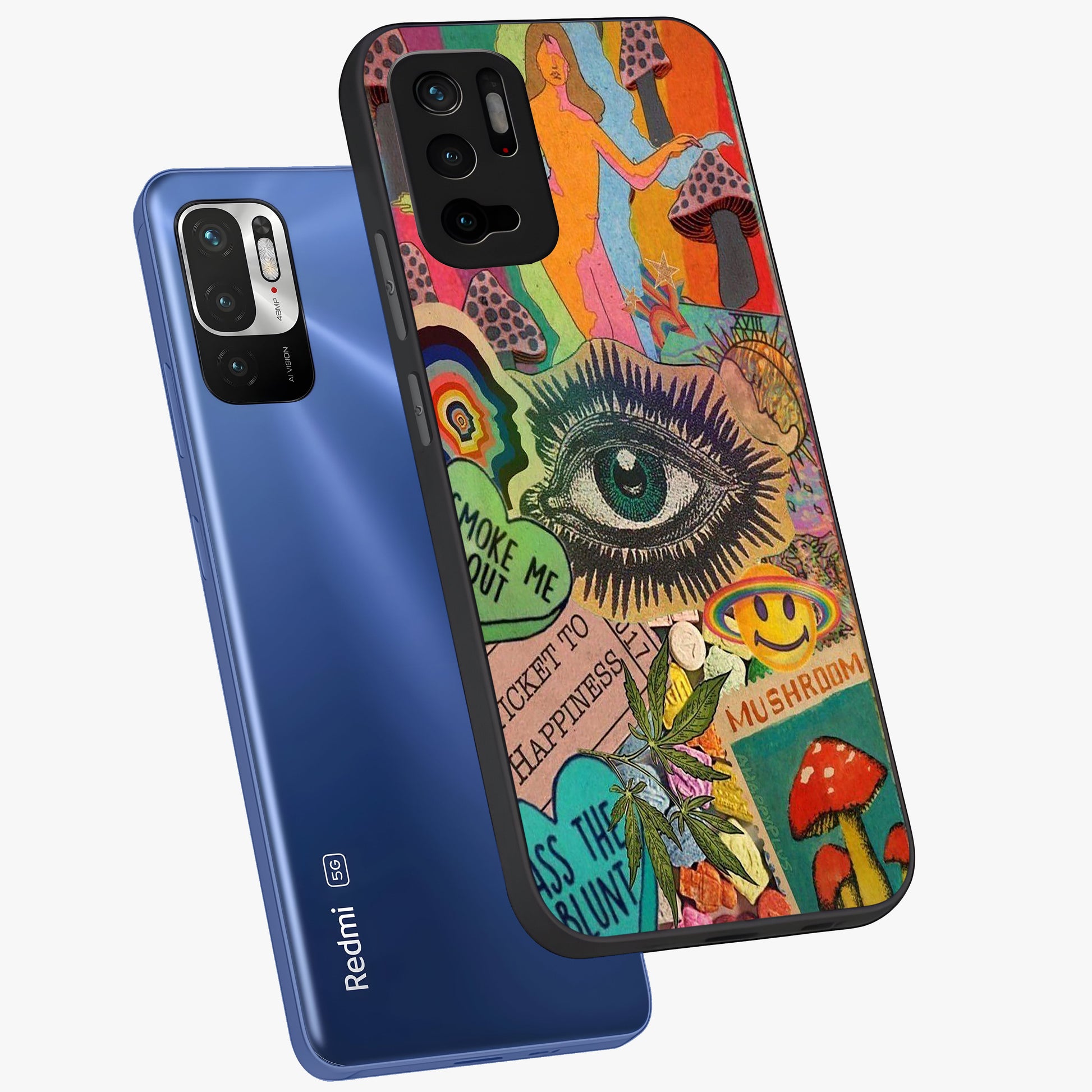 Mystic Eye Wonderland Glass Case displayed in angled mockup highlighting magical eye illustration with dreamy aesthetic.
