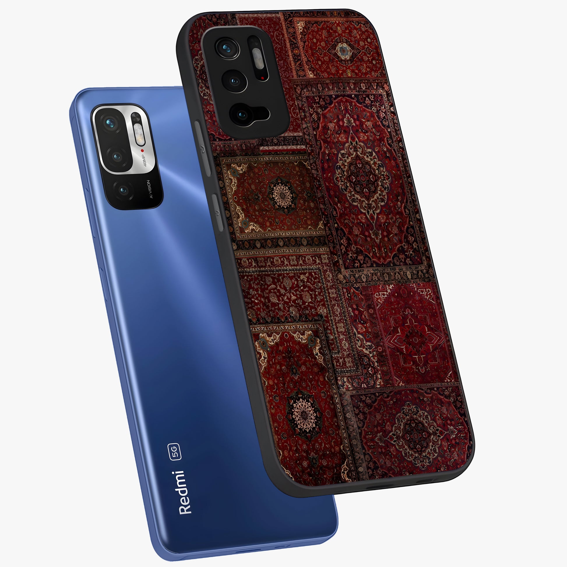 Persian Velvet Tale Glass Case displayed in angled mockup highlighting ornate textile inspired design with royal aesthetic.