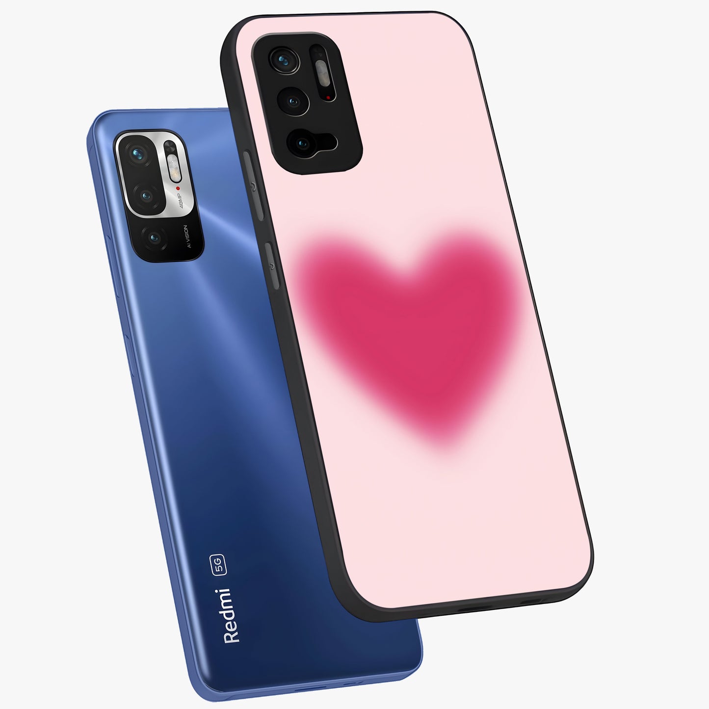 Pink Aura Heart Glass Case displayed in angled mockup highlighting vibrant pink heart design with dreamy aura aesthetic.