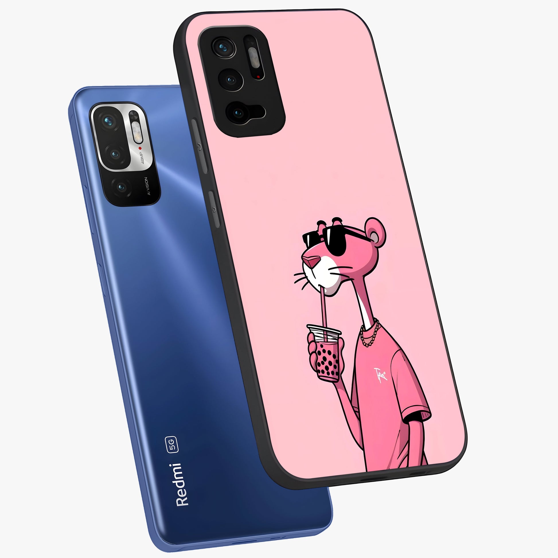 Pink Panther Glass Case displayed in angled mockup highlighting playful cartoon character design with vibrant pink aesthetic.