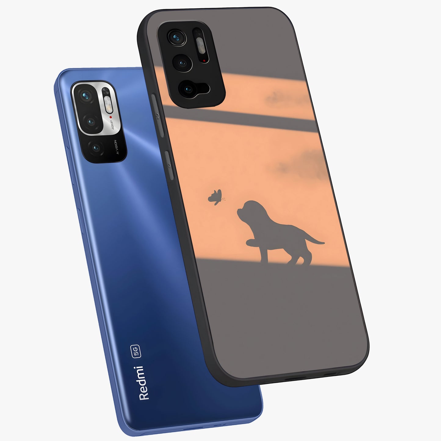 Puppy Shadow Art Glass Case displayed in angled mockup highlighting playful dog illustration with artistic shadow aesthetic.