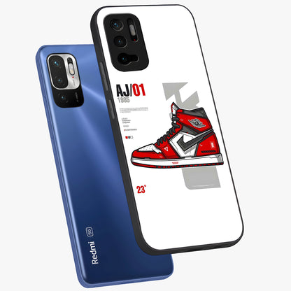 Retro Sneaker Blueprint Glass Case displayed in angled mockup highlighting detailed shoe design with sporty retro aesthetic.