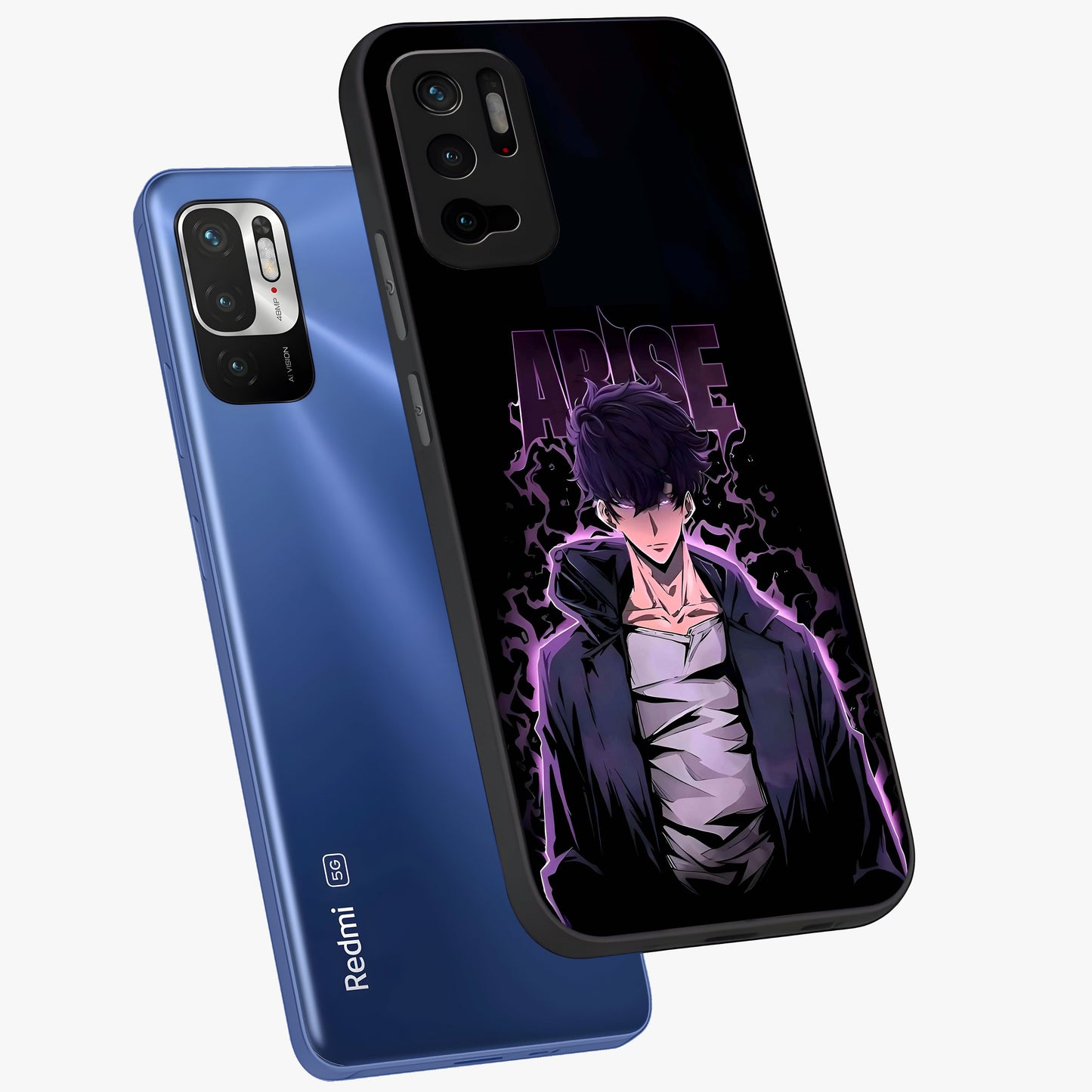 Shadow Monarch Awakening Glass Case displayed in angled mockup highlighting dramatic shadow warrior design with fantasy aesthetic.