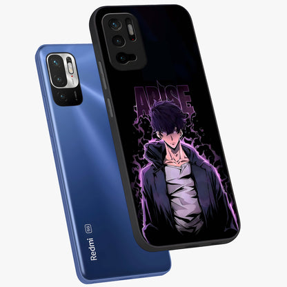 Shadow Monarch Awakening Glass Case displayed in angled mockup highlighting dramatic shadow warrior design with fantasy aesthetic.