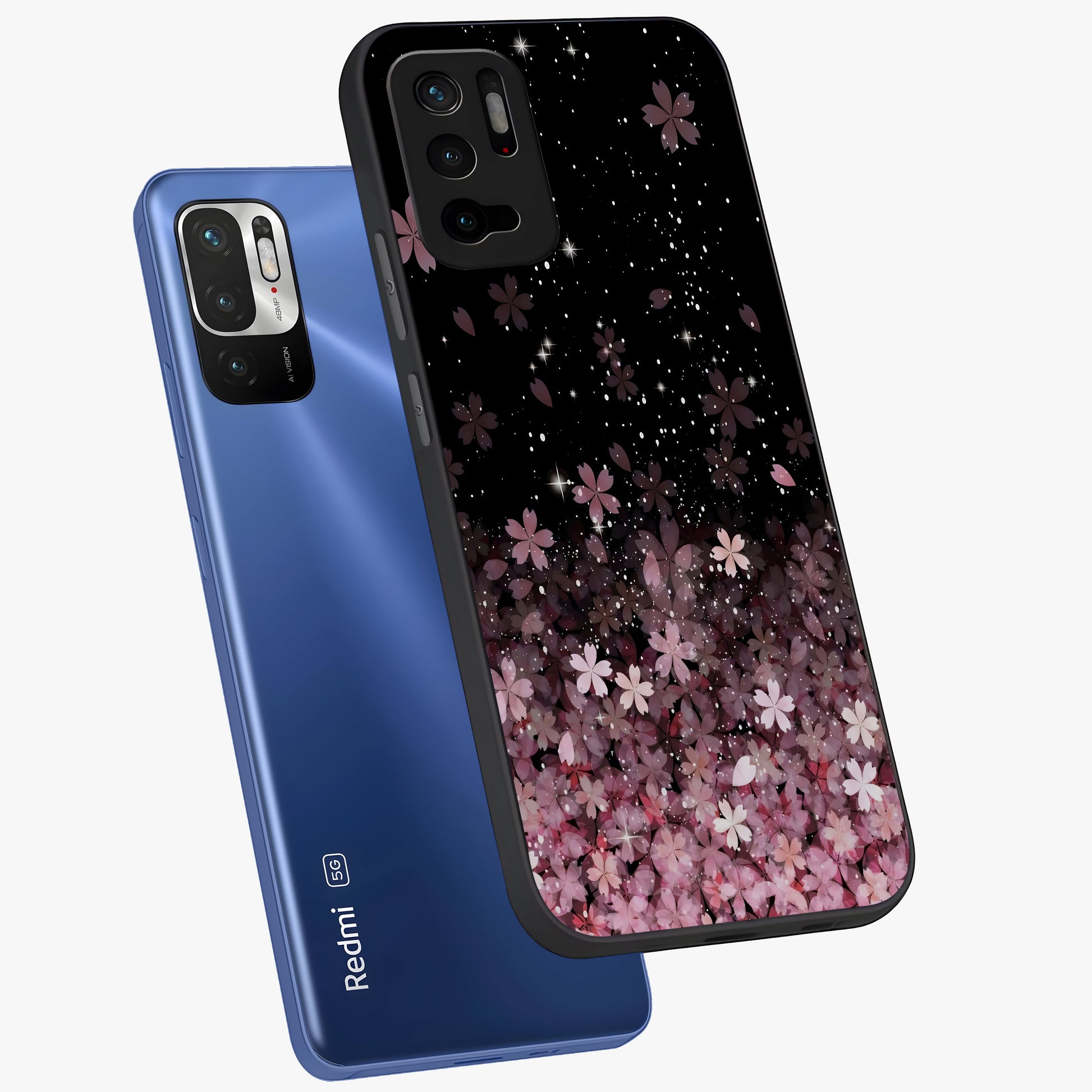 Small Starry Flowers Glass Case displayed in angled mockup highlighting tiny flower pattern with celestial aesthetic style.