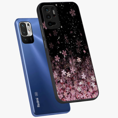 Small Starry Flowers Glass Case displayed in angled mockup highlighting tiny flower pattern with celestial aesthetic style.