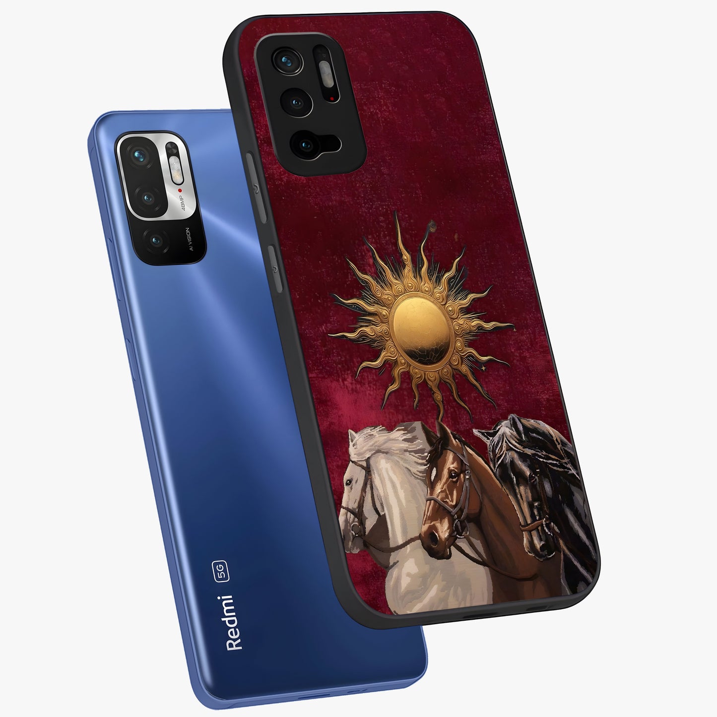 Solar Riders Glass Case displayed in angled mockup highlighting powerful rider illustration with radiant solar aesthetic.