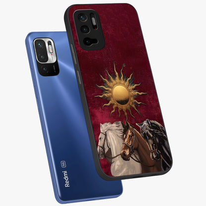Solar Riders Glass Case displayed in angled mockup highlighting powerful rider illustration with radiant solar aesthetic.