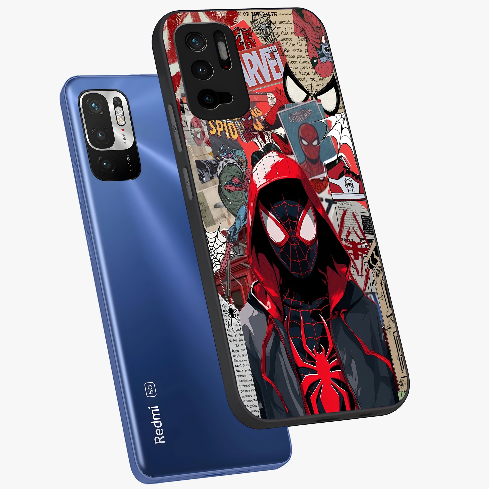 Spider Collage Street Glass Case displayed in angled mockup highlighting dynamic street style collage design with comic aesthetic.