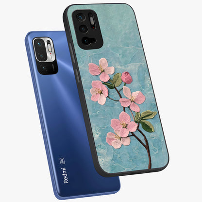 Threaded Blossom Breeze Glass Case displayed in angled mockup highlighting elegant floral design with soft aesthetic style.