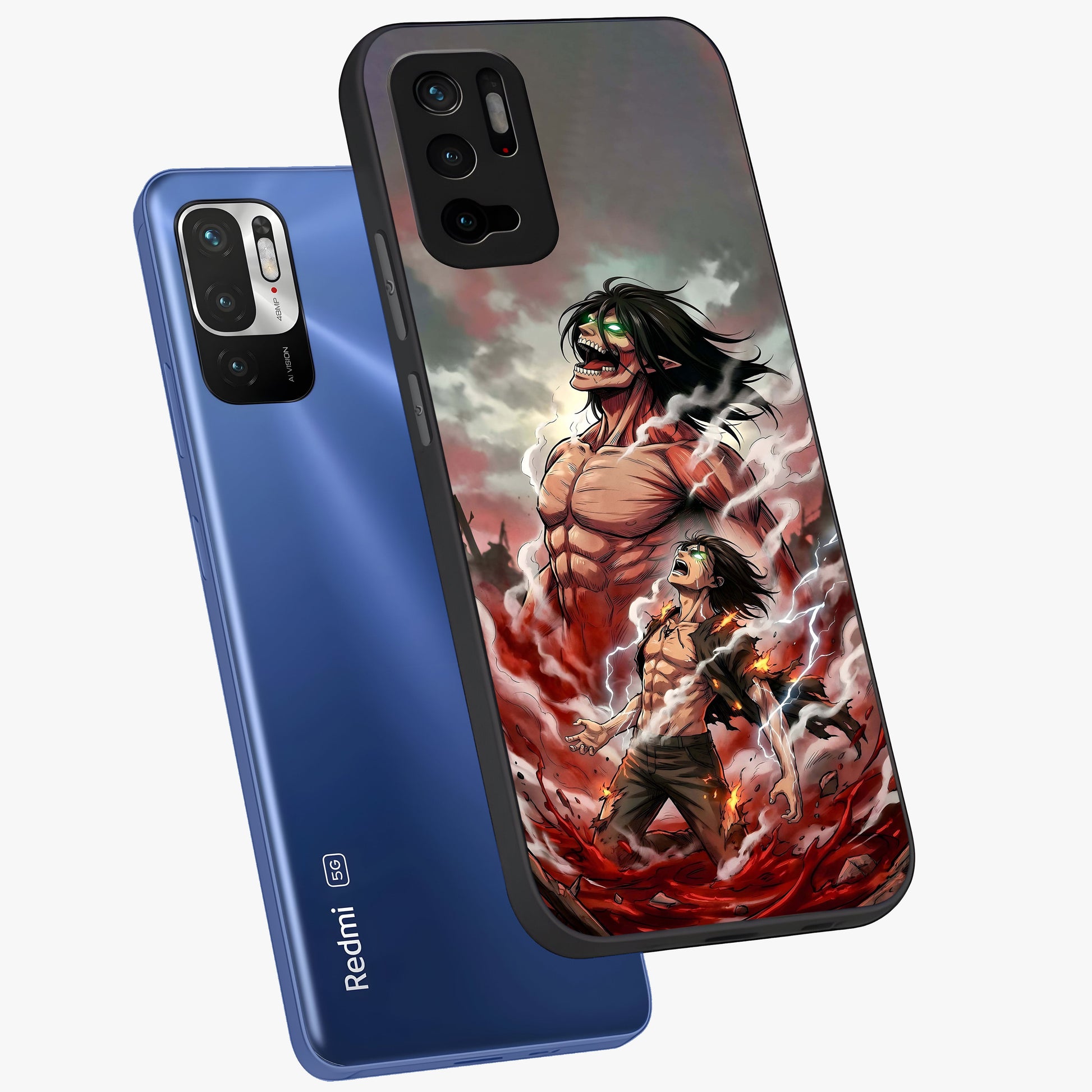 Titan Awakening Fury Glass Case displayed in angled mockup highlighting dramatic giant warrior design with bold anime aesthetic.