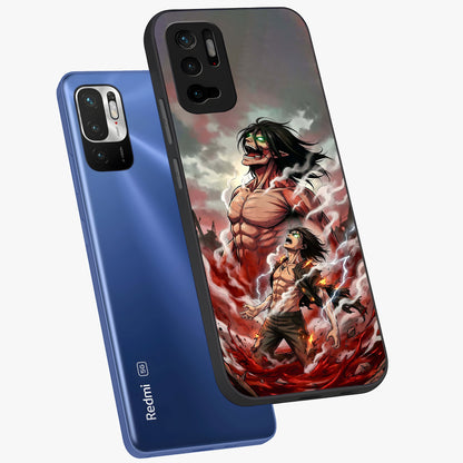 Titan Awakening Fury Glass Case displayed in angled mockup highlighting dramatic giant warrior design with bold anime aesthetic.