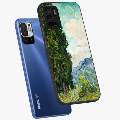 Van Gogh Vintage Art Glass Case displayed in angled mockup highlighting textured brushstroke design with classic aesthetic.