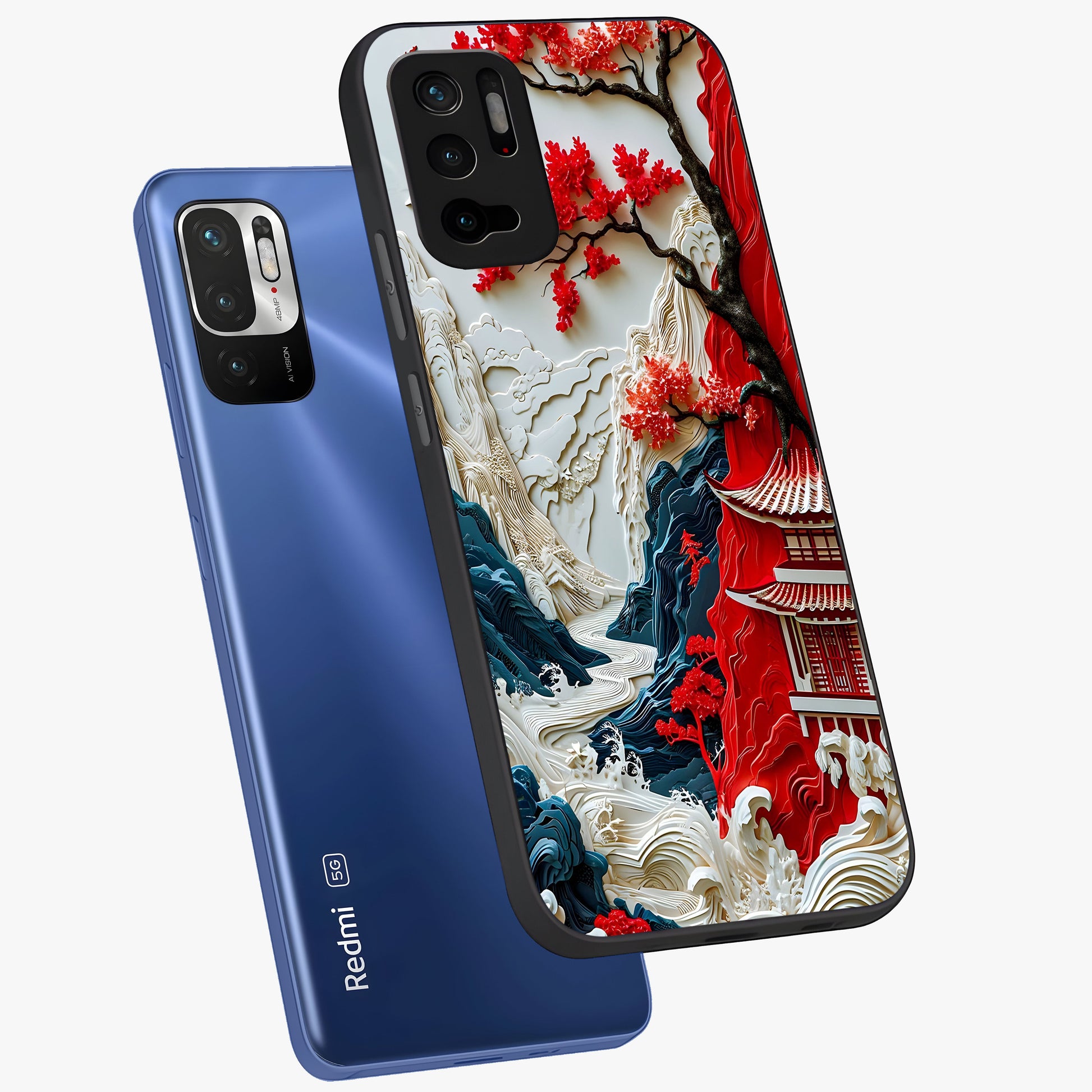 Whispers Of Sakura Waves Glass Case displayed in angled mockup highlighting flowing sakura design with soft floral aesthetic.