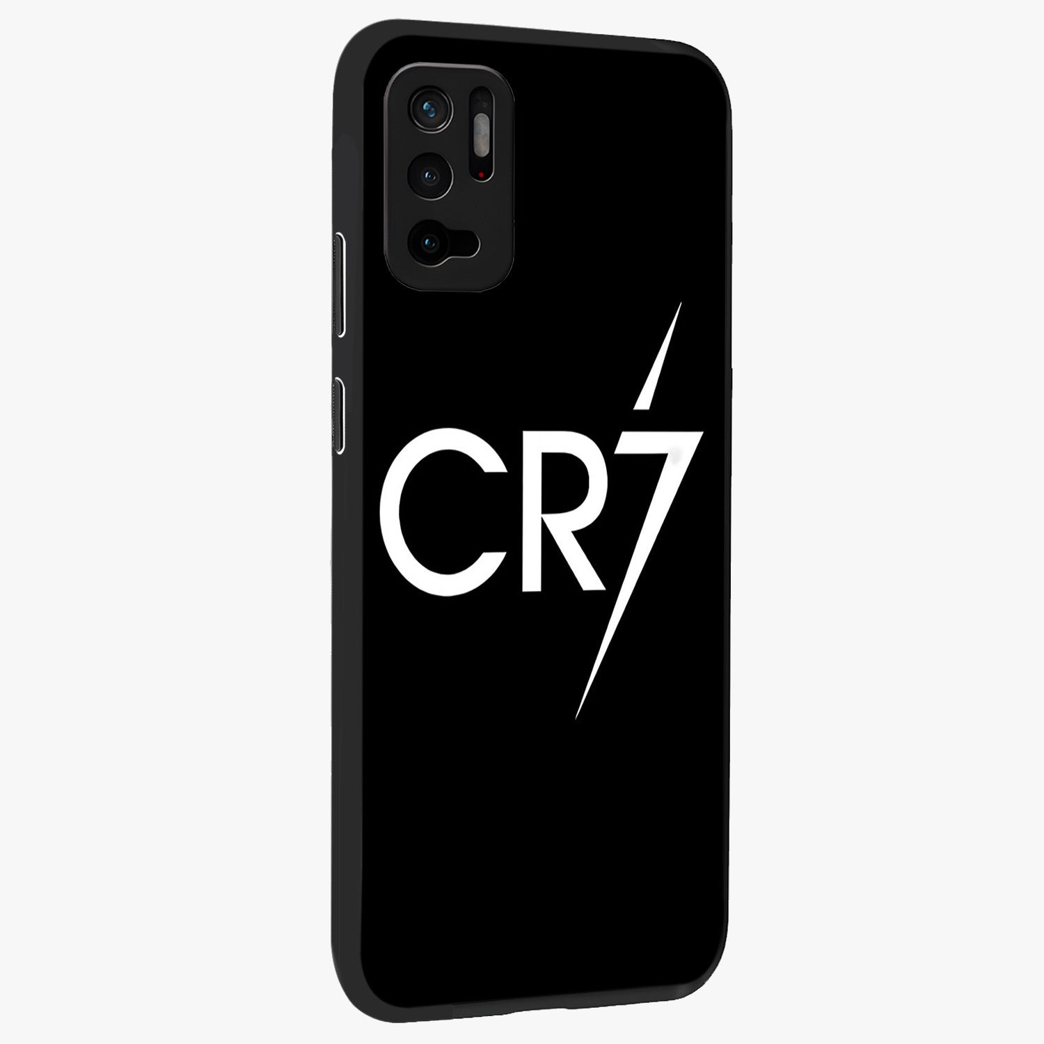 Cr7 Elite Strike Glass Case upright view showcasing energetic football inspired design with modern sports aesthetic.