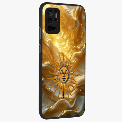 Eternal Golden Glow Glass Case upright view showcasing luminous golden artwork with luxurious visual theme.