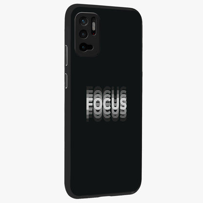Focus Mode On Glass Case upright view showcasing strong typography statement with sleek motivational theme.