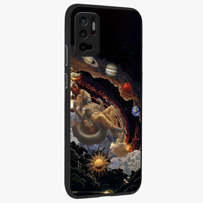 Galactic Divine God Glass Case upright view showcasing mystical divine artwork with dramatic cosmic theme.