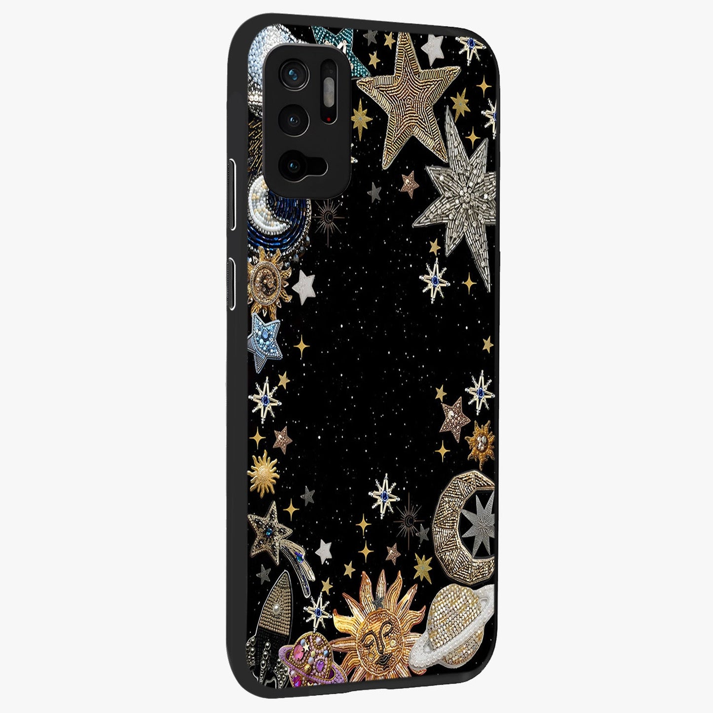 Galactic Jewel Stars Glass Case upright view showcasing glittering star jewel artwork with vibrant galaxy theme.