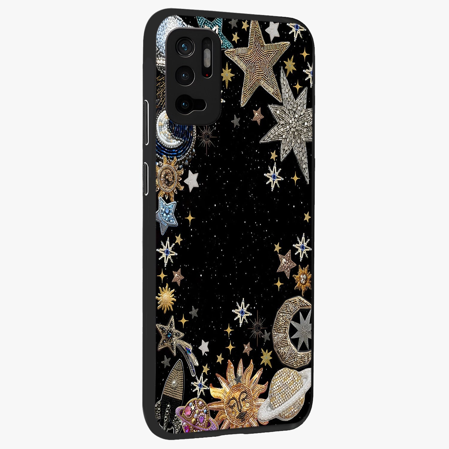 Galactic Jewel Stars Glass Case upright view showcasing glittering star jewel artwork with vibrant galaxy theme.