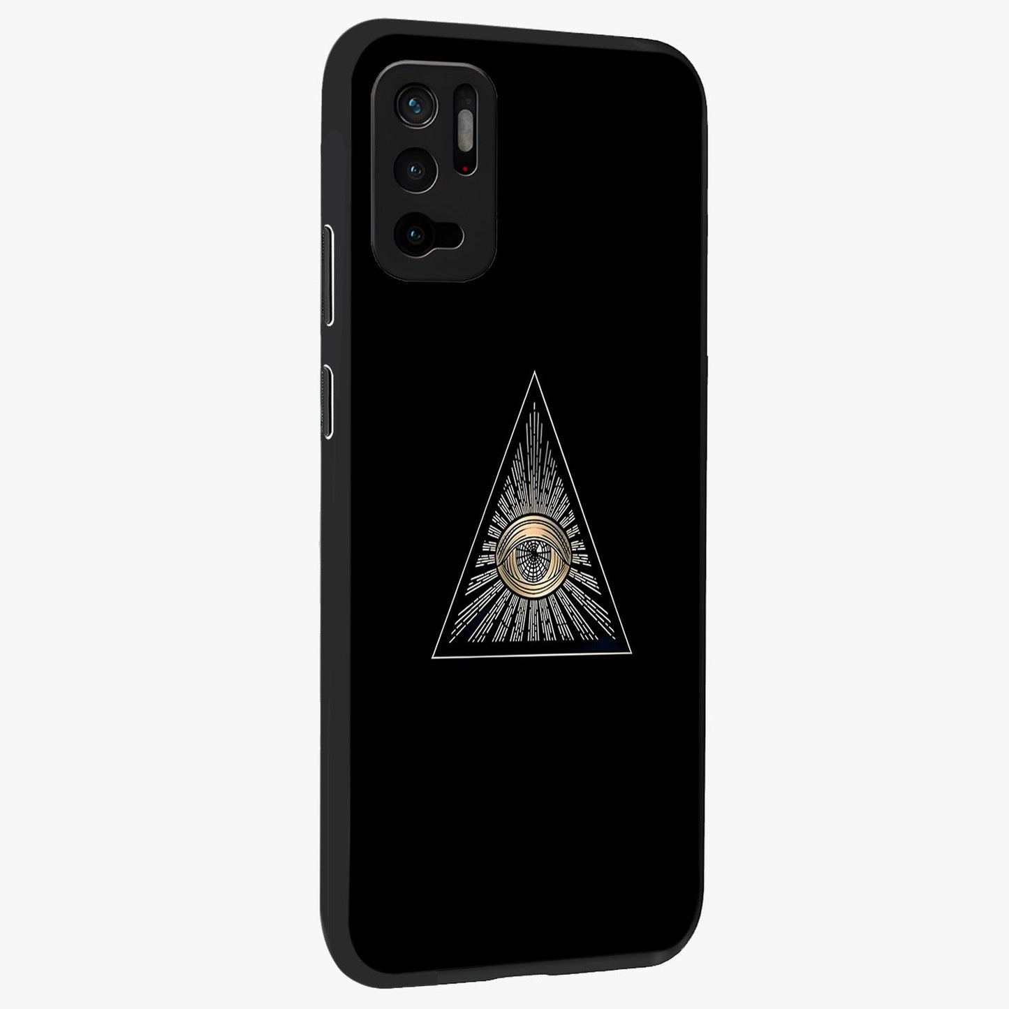 Illuminati Evil Glass Case upright view showcasing striking illuminati artwork with mysterious symbolic theme.